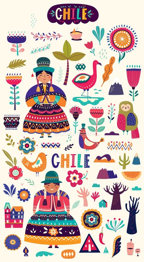 Colección De Los Símbolos De Chile Ilustración Del Vector Ilustración