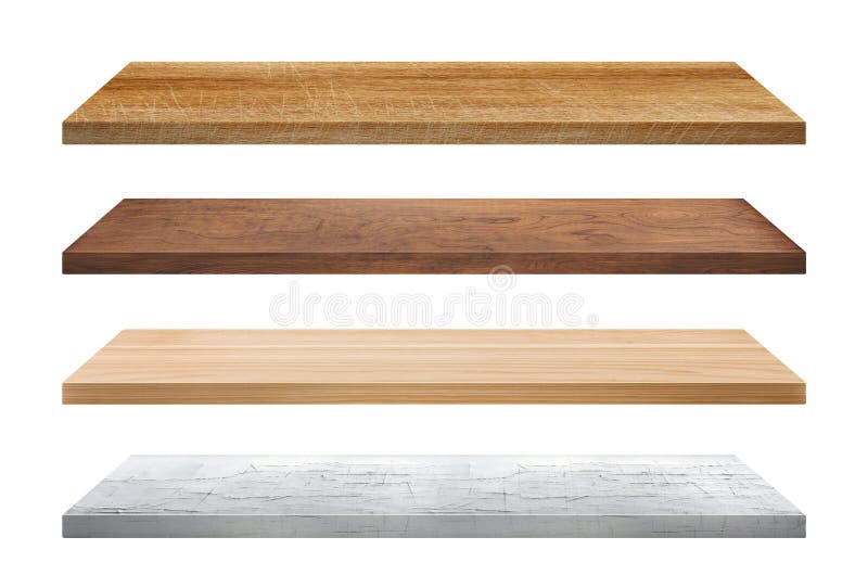 Colección de madera de los estantes aislada en el fondo blanco ilustración del vector