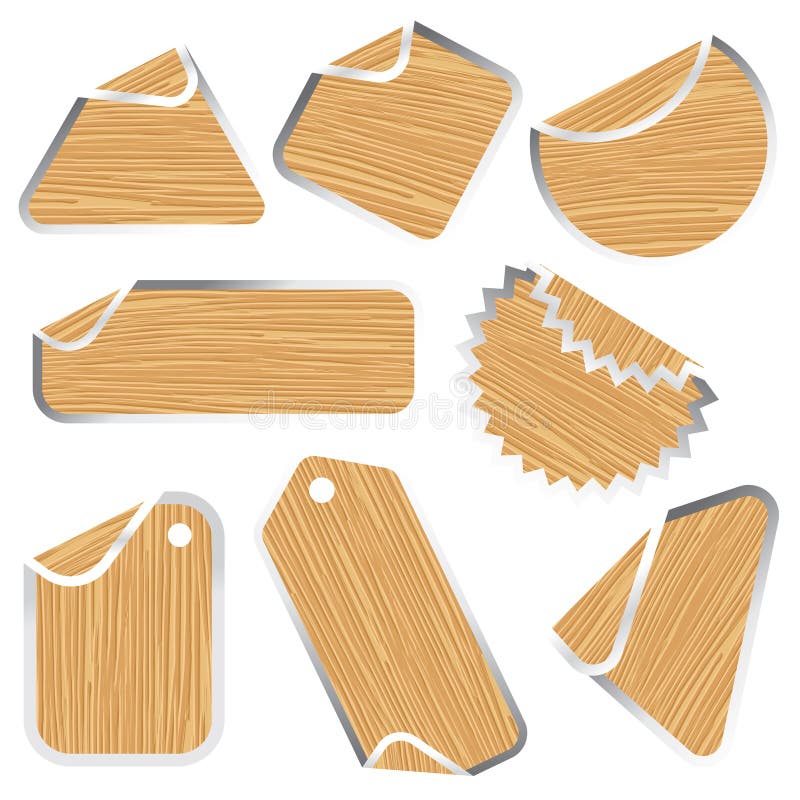 Colección de madera en blanco de la etiqueta engomada stock de ilustración