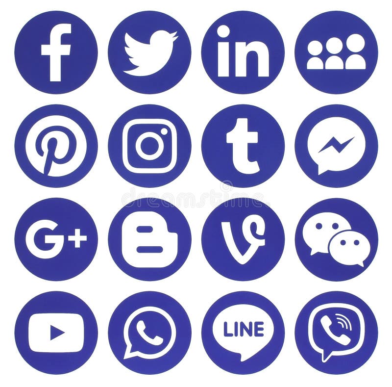 Colección de medios iconos sociales redondos azules populares ilustración del vector Colección de medios iconos sociales redondos azules populares ilustración del vector
