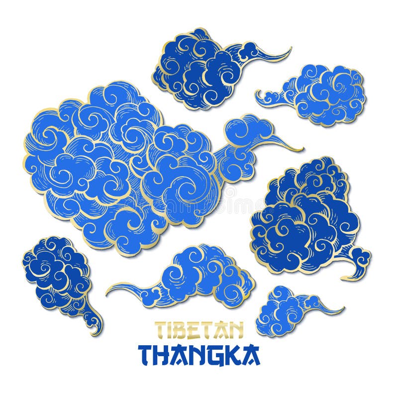 Colecci?n de oro y azul china de las nubes del vector libre illustration Colecci?n de oro y azul china de las nubes del vector libre illustration