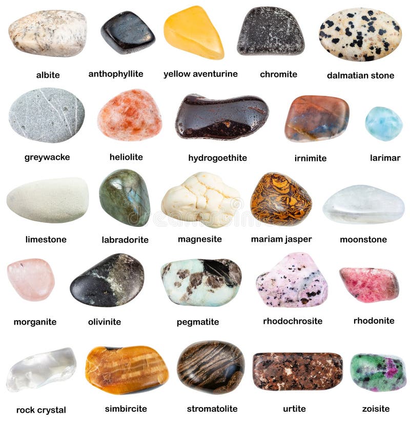Colección de piedras de gema minerales naturales con nombre