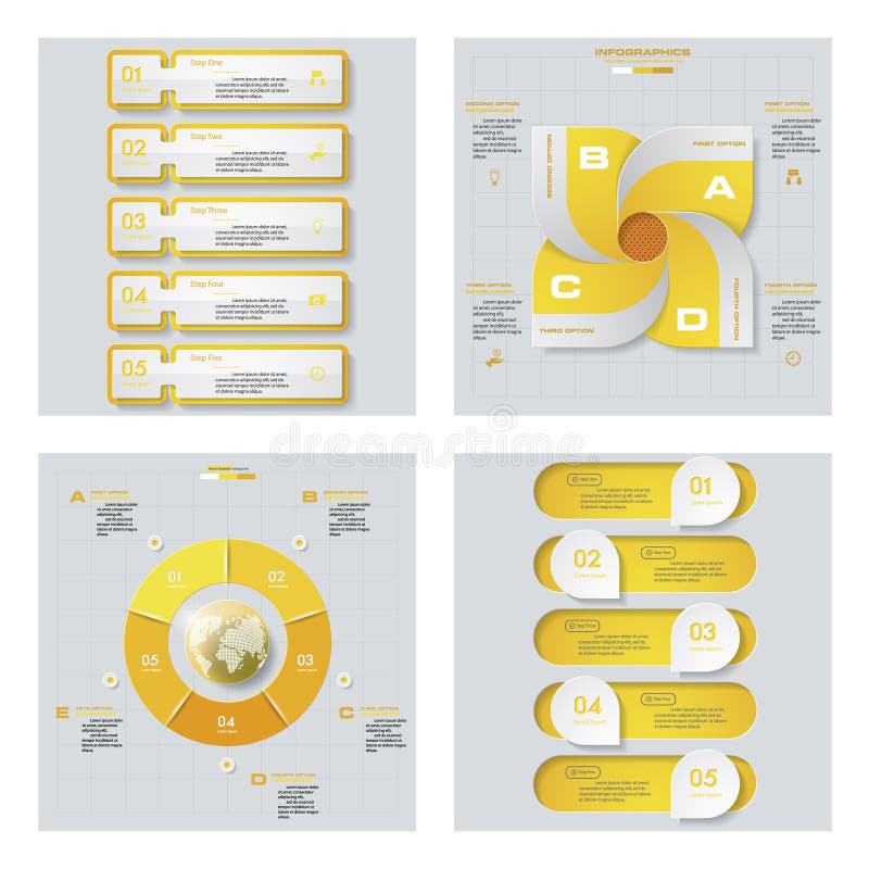 Colección de 4 plantillas del color/gráficos o disposiciones amarillos del sitio web Fondo del vector ilustración del vector Colección de 4 plantillas del color/gráficos o disposiciones amarillos del sitio web Fondo del vector ilustración del vector