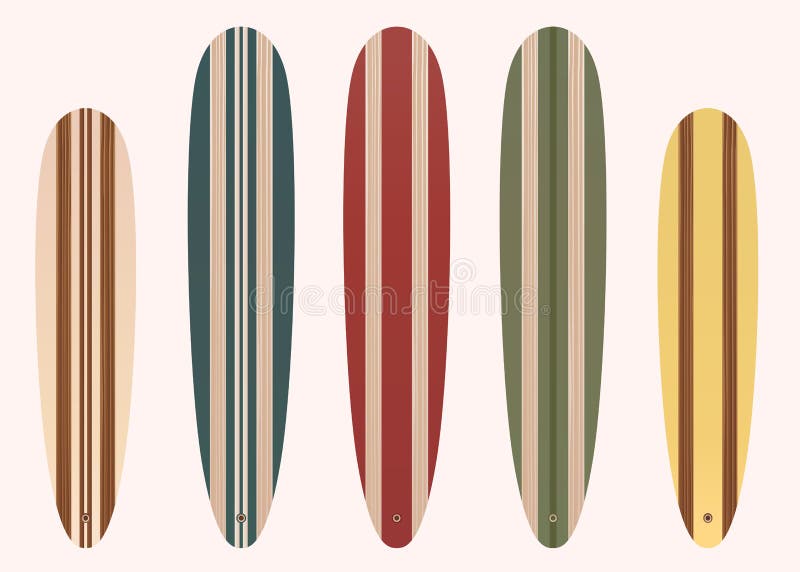 Colección de tablas de surf largas de madera con diferentes versiones de color. libre illustration