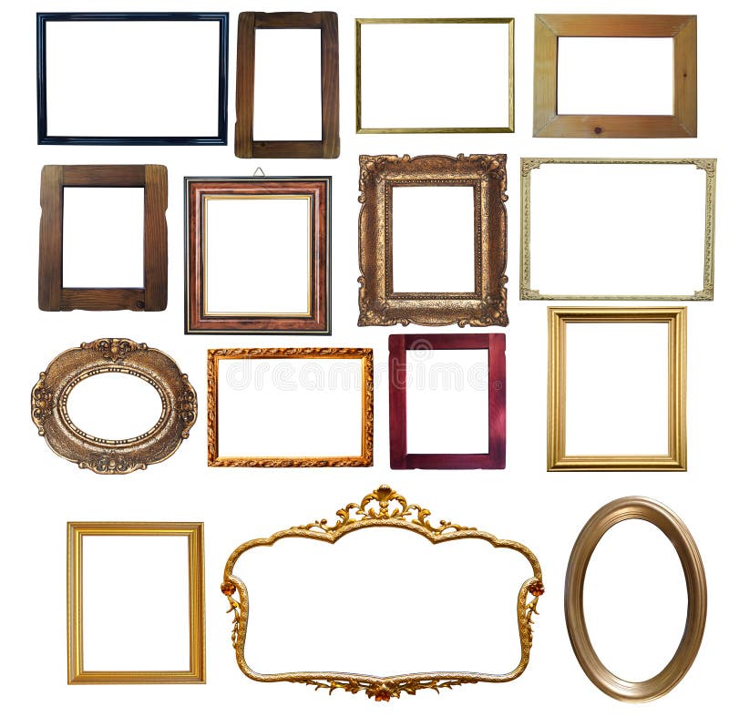 Colección de vintage de madera y de bastidores vacíos de oro aislados encendido fotografía de archivo Colección de vintage de madera y de bastidores vacíos de oro aislados encendido fotografía de archivo