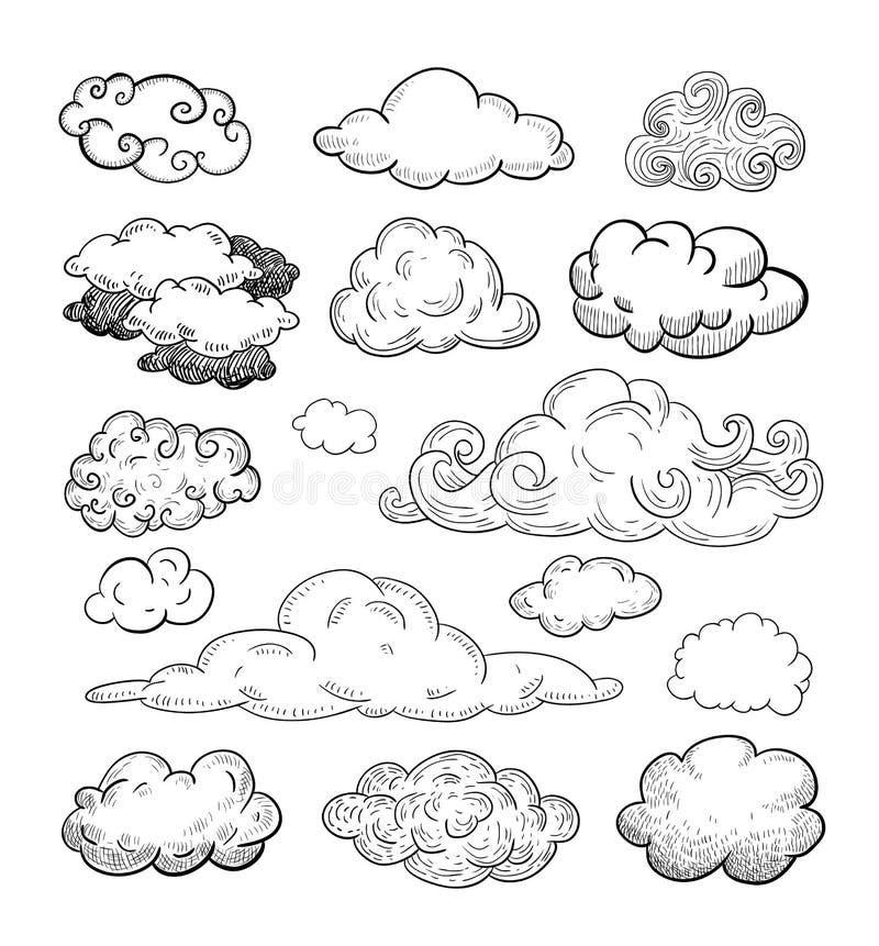 Colección del garabato de nubes dibujadas mano del vector
