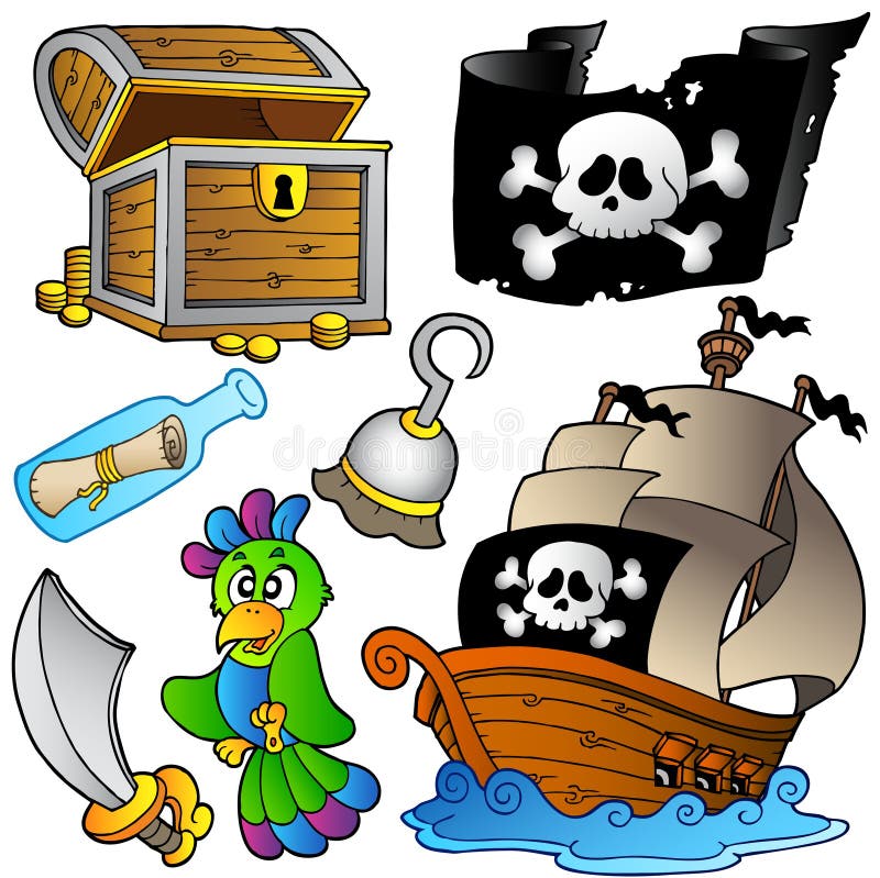 Colección del pirata con la nave de madera