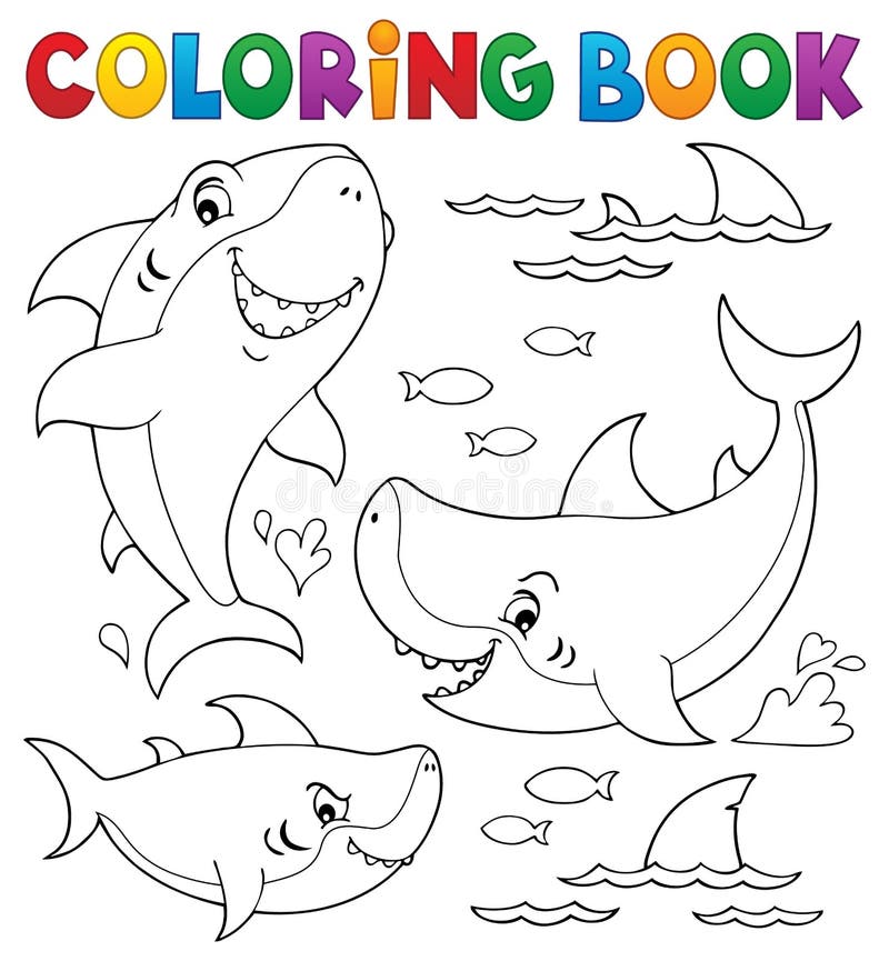 Colección 1 del tema del tiburón del libro de colorear ilustración del vector Colección 1 del tema del tiburón del libro de colorear ilustración del vector