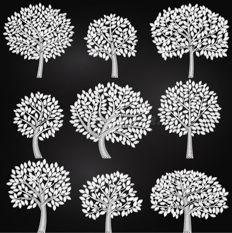 Download Colección Del Vector De Siluetas Del árbol Del Estilo De La Pizarra Ilustración del Vector - Ilustración de aislado, hoja: 41901237