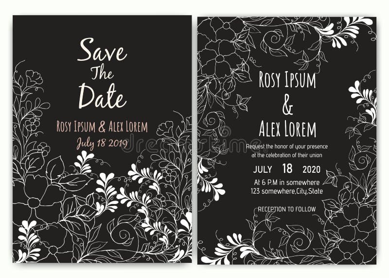 Colección floral de la plantilla de la tarjeta de la invitación de la boda stock de ilustración Colección floral de la plantilla de la tarjeta de la invitación de la boda stock de ilustración