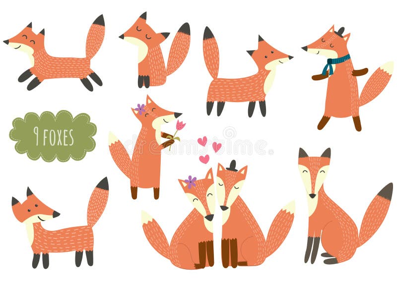 Colección linda de los zorros stock de ilustración Colección linda de los zorros stock de ilustración