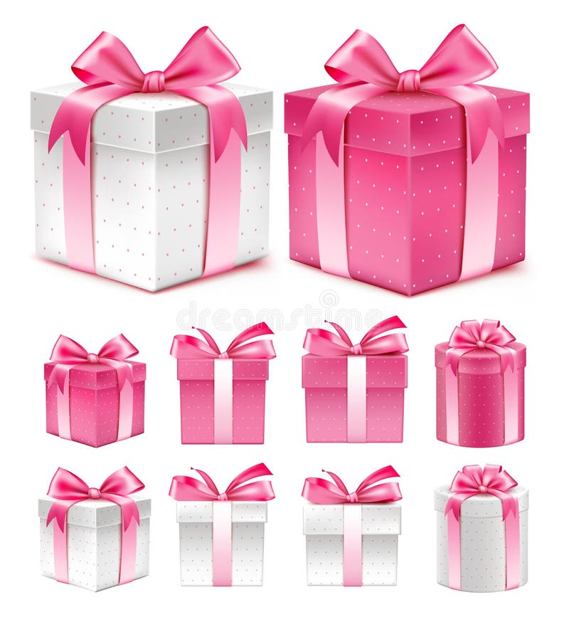 Colección realista 3D de caja de regalo rosada colorida del modelo