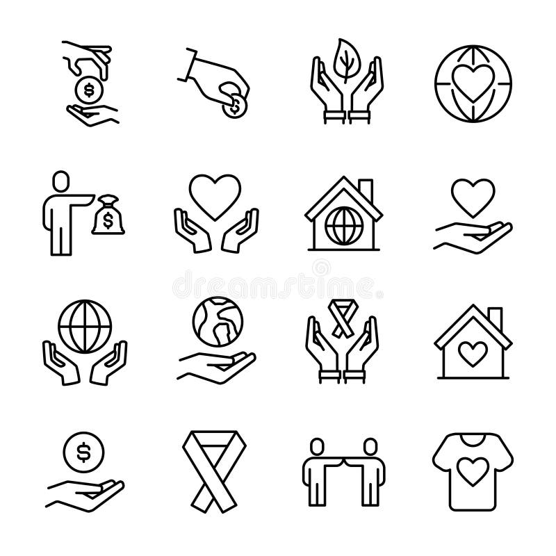 Colección simple de ofrecerse voluntariamente la línea relacionada iconos ilustración del vector Colección simple de ofrecerse voluntariamente la línea relacionada iconos ilustración del vector