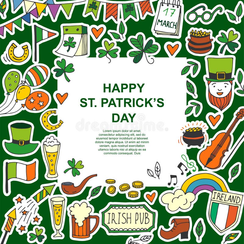 Colección tradicional de los símbolos del día de St Patrick s stock de ilustración Colección tradicional de los símbolos del día de St Patrick s stock de ilustración