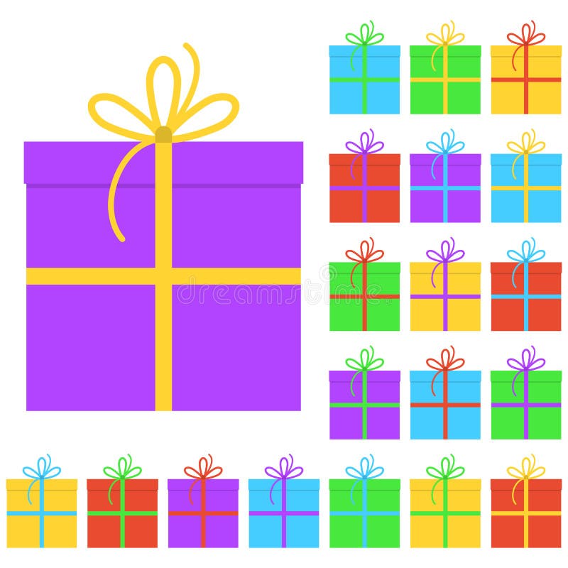 Colecție de douăzeci de cutii cadou multicolore vector illustration