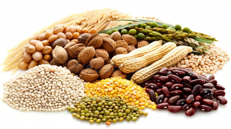 Colectarea în substanțe nutritive dense a semințelor boabe cu coajă lemnoasă și leguminoase cu o putere vegetariană a proteinelor vector illustration