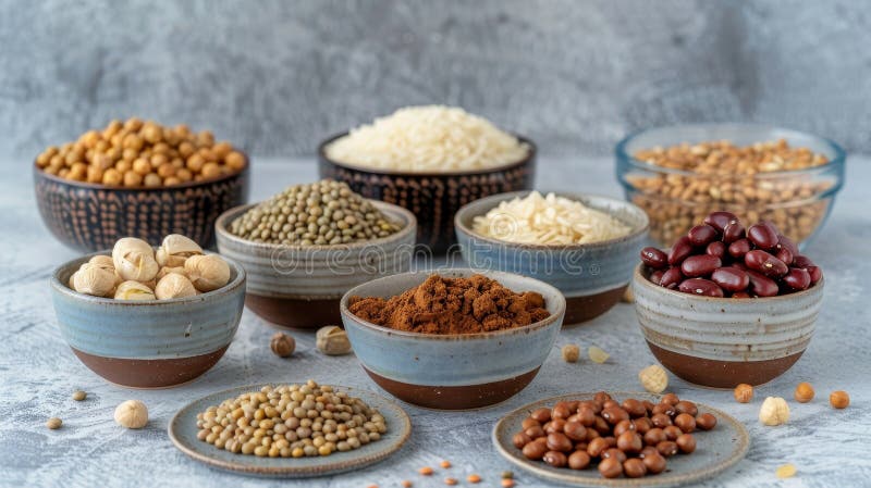 Colectarea în substanțe nutritive dense a semințelor boabe cu coajă lemnoasă și leguminoase cu o putere vegetariană a proteinelor vector illustration