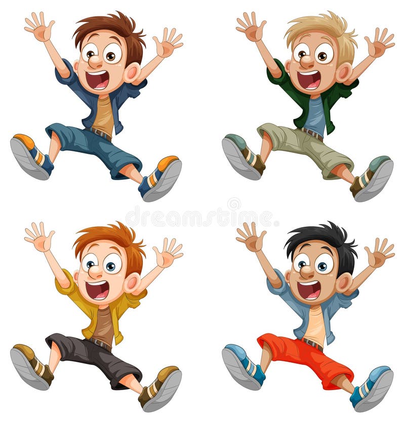 Colecție de personaje din desene animate pentru băieți săritori stock illustration