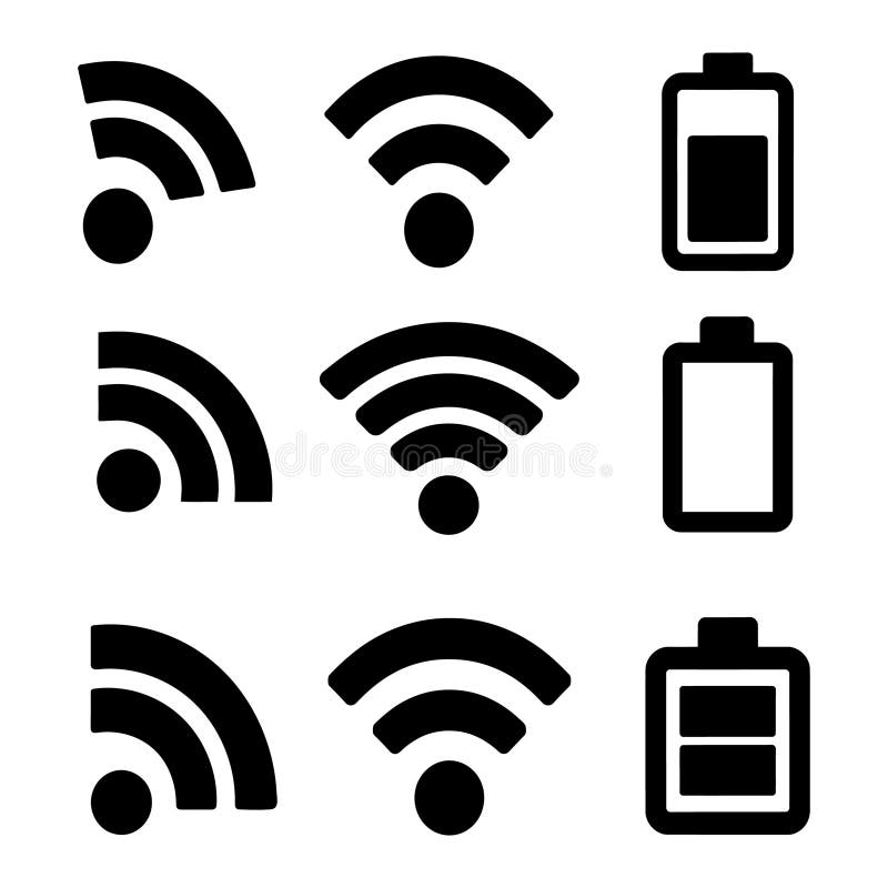 Colecție de pictograme Wi-Fi de putere a semnalului și baterie royalty free illustration