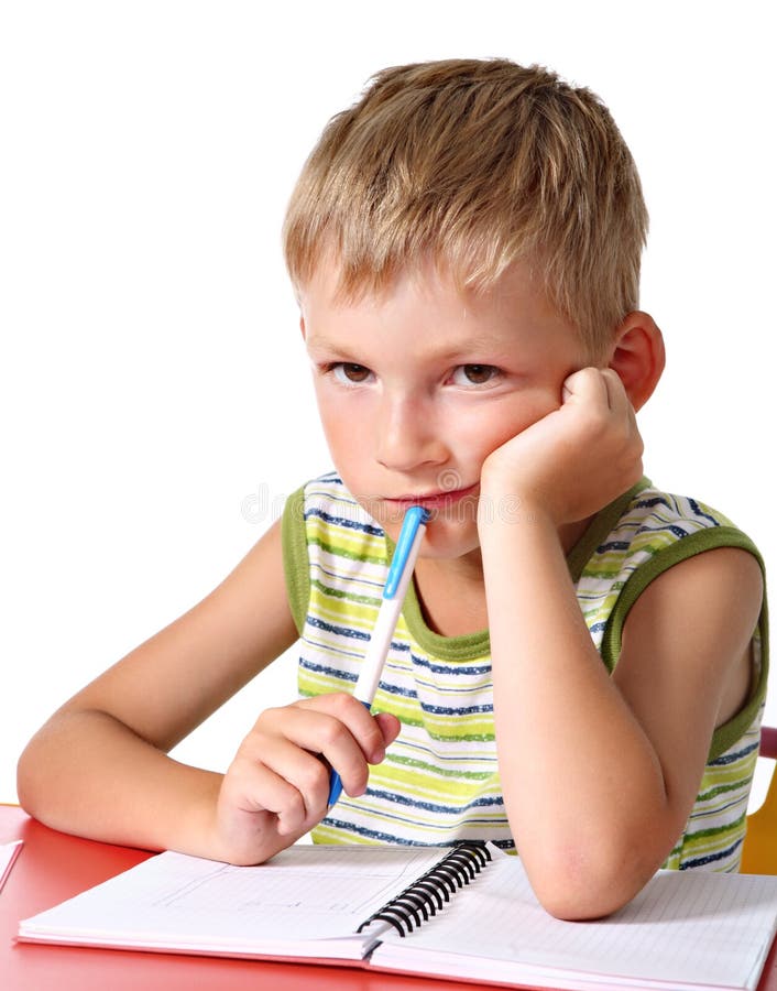 Colegial triste que hace la preparación imagenes de archivo Colegial triste que hace la preparación imagenes de archivo