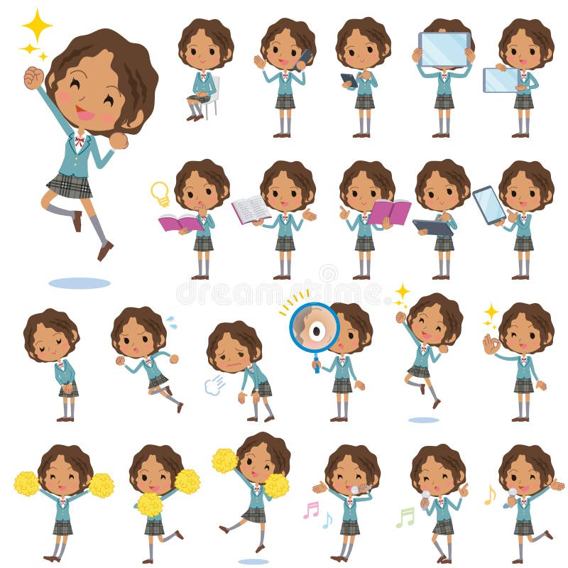 Set of various poses of Black school girl 2. Set of various poses of Black school girl 2