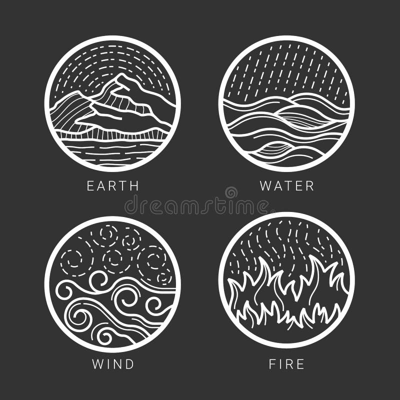 4 Elementos Dos Símbolos Da Natureza Com Ar E Sinal De Fogo Na água Da  Terra Em Círculo Com Desenho Do Vetor De Gradação De Sombra Ilustração do  Vetor - Ilustração de