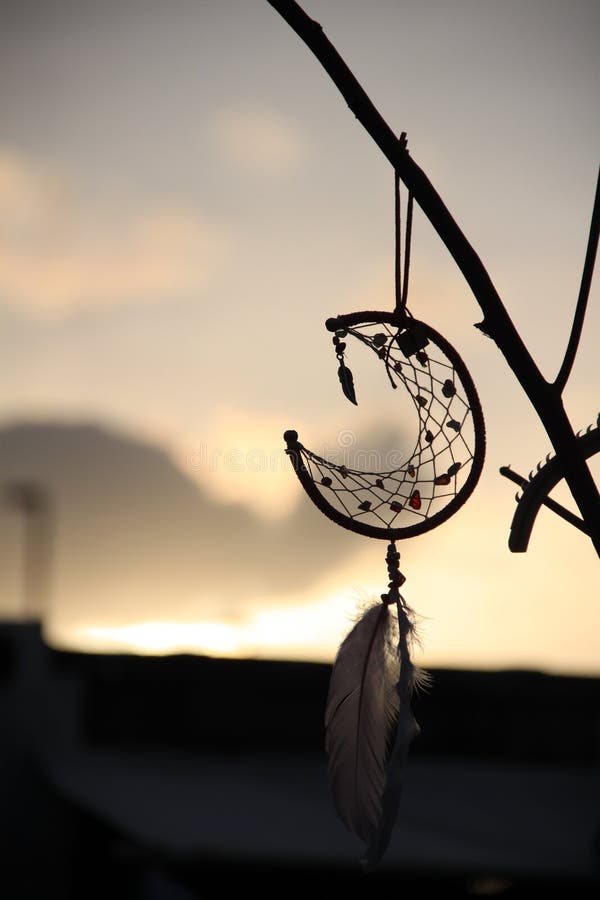 Apanhador de sonhos artesanal pendurado numa madeira fotografia de stock royalty free