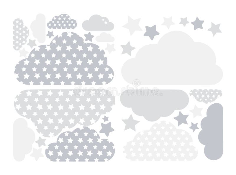 Coleção cinzenta pastel do vetor das nuvens e das estrelas com as estrelas para crianças Bloco de computa??o da decora??o da nuve ilustração royalty free Coleção cinzenta pastel do vetor das nuvens e das estrelas com as estrelas para crianças Bloco de computa??o da decora??o da nuve ilustração royalty free