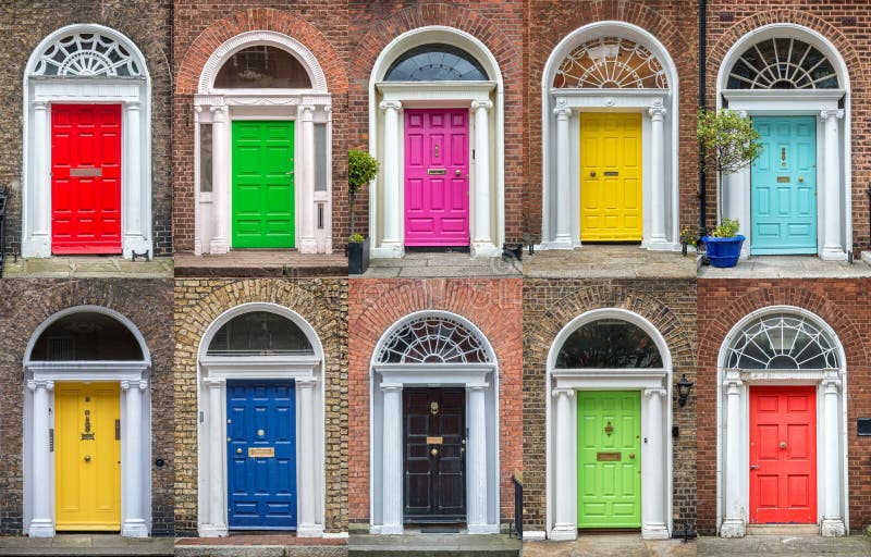 Coleção colorida das portas em Dublin Ireland