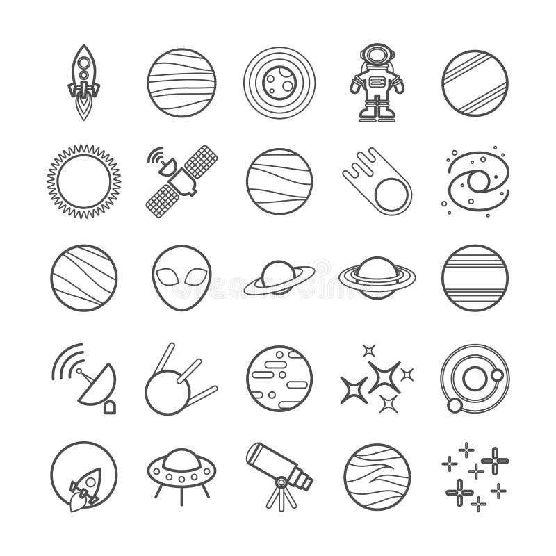 Coleção da linha ícones do vetor do espaço ilustração stock Coleção da linha ícones do vetor do espaço ilustração stock