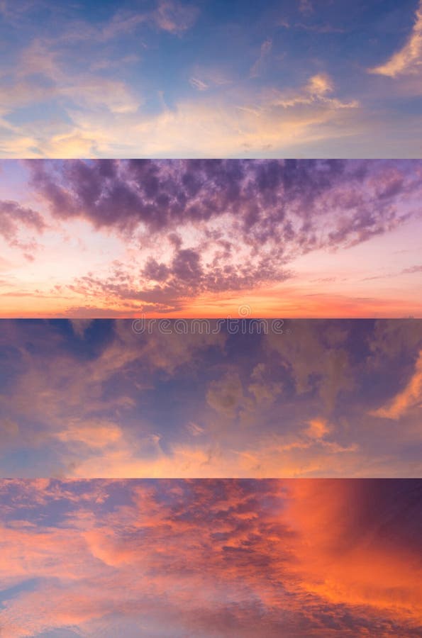 Coleção da opinião do panorama do céu bonito dramático do por do sol da natureza foto de stock Coleção da opinião do panorama do céu bonito dramático do por do sol da natureza foto de stock