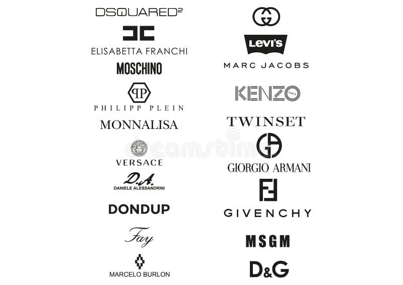 A coleção da roupa italiana abriga logotipos
