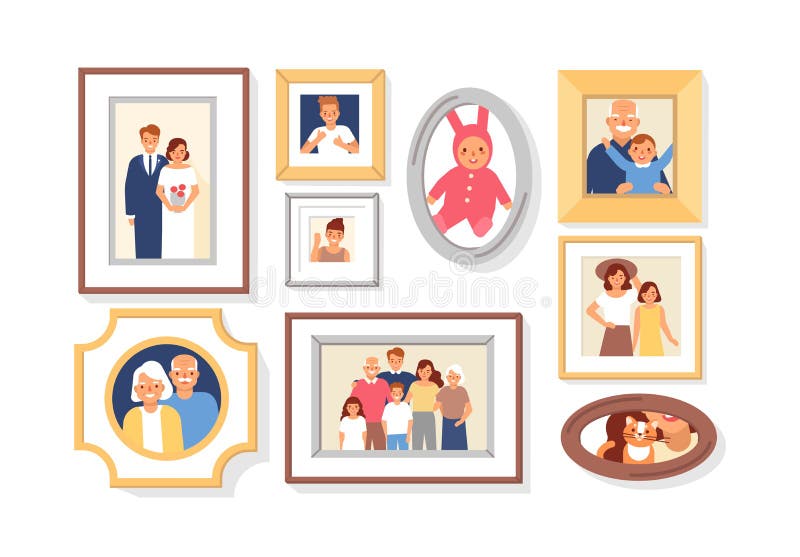 Coleção das fotos de membros da família ou parentes e os eventos nos quadros Pacote de imagens ou de fotografias quadro da parede ilustração royalty free Coleção das fotos de membros da família ou parentes e os eventos nos quadros Pacote de imagens ou de fotografias quadro da parede ilustração royalty free