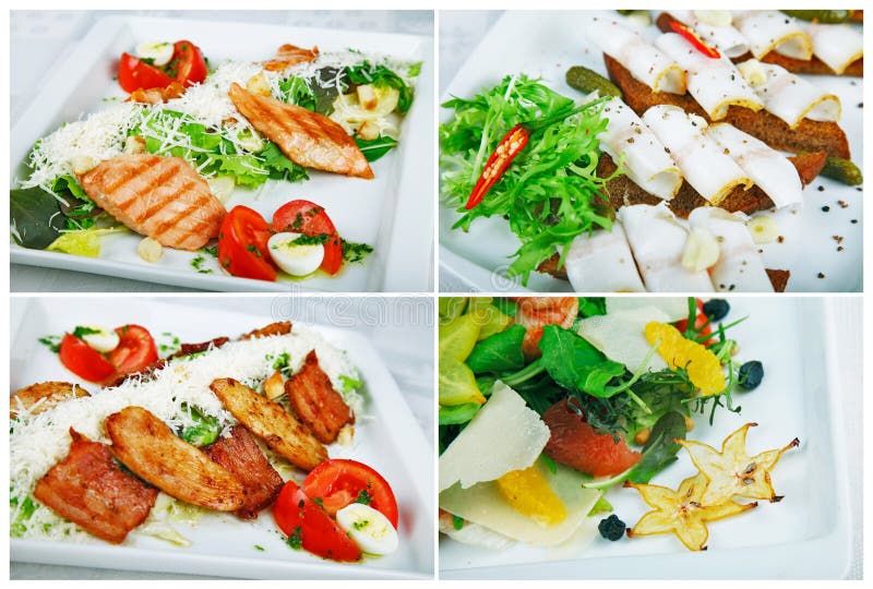 Coleção das saladas, isolada no branco fotografia de stock royalty free Coleção das saladas, isolada no branco fotografia de stock royalty free