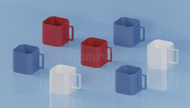 A coleção de arte 3d rende a arte moderna cúbica do copo de café no azul ilustração do vetor A coleção de arte 3d rende a arte moderna cúbica do copo de café no azul ilustração do vetor