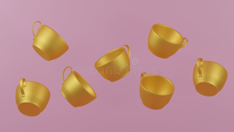 A coleção de arte 3d rende a arte moderna do copo de café do ouro para decora o anti estilo da gravidade ilustração royalty free A coleção de arte 3d rende a arte moderna do copo de café do ouro para decora o anti estilo da gravidade ilustração royalty free