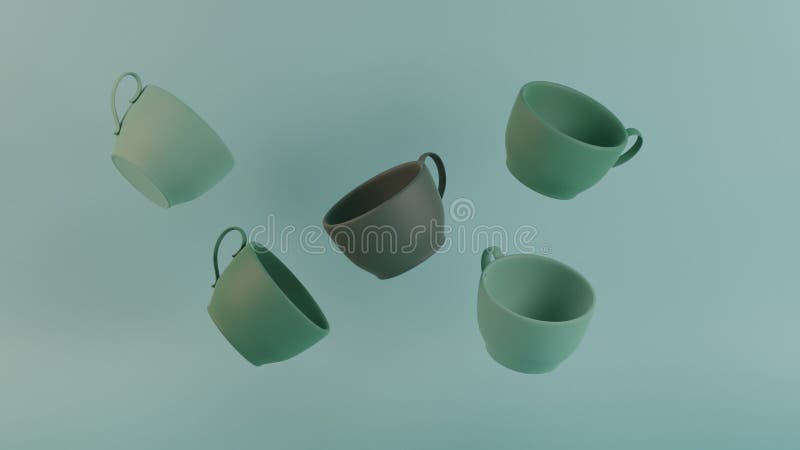 A coleção de arte 3d rende a arte moderna verde do copo de café para decora o anti estilo da gravidade ilustração royalty free A coleção de arte 3d rende a arte moderna verde do copo de café para decora o anti estilo da gravidade ilustração royalty free