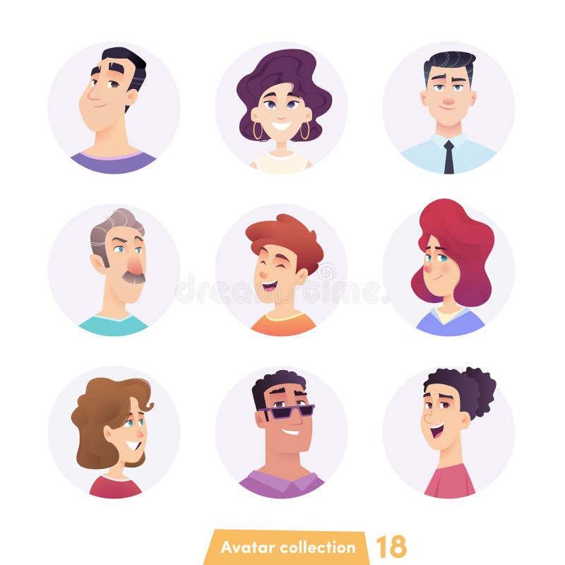 Coleção de avatar de pessoas alegres Rostos do usuário Tendência estilo moderno Design de Cartoons Simples ilustração stock Coleção de avatar de pessoas alegres Rostos do usuário Tendência estilo moderno Design de Cartoons Simples ilustração stock