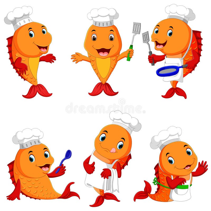 Coleção de desenhos animados bonitos do cozinheiro chefe dos peixes ilustração royalty free Coleção de desenhos animados bonitos do cozinheiro chefe dos peixes ilustração royalty free