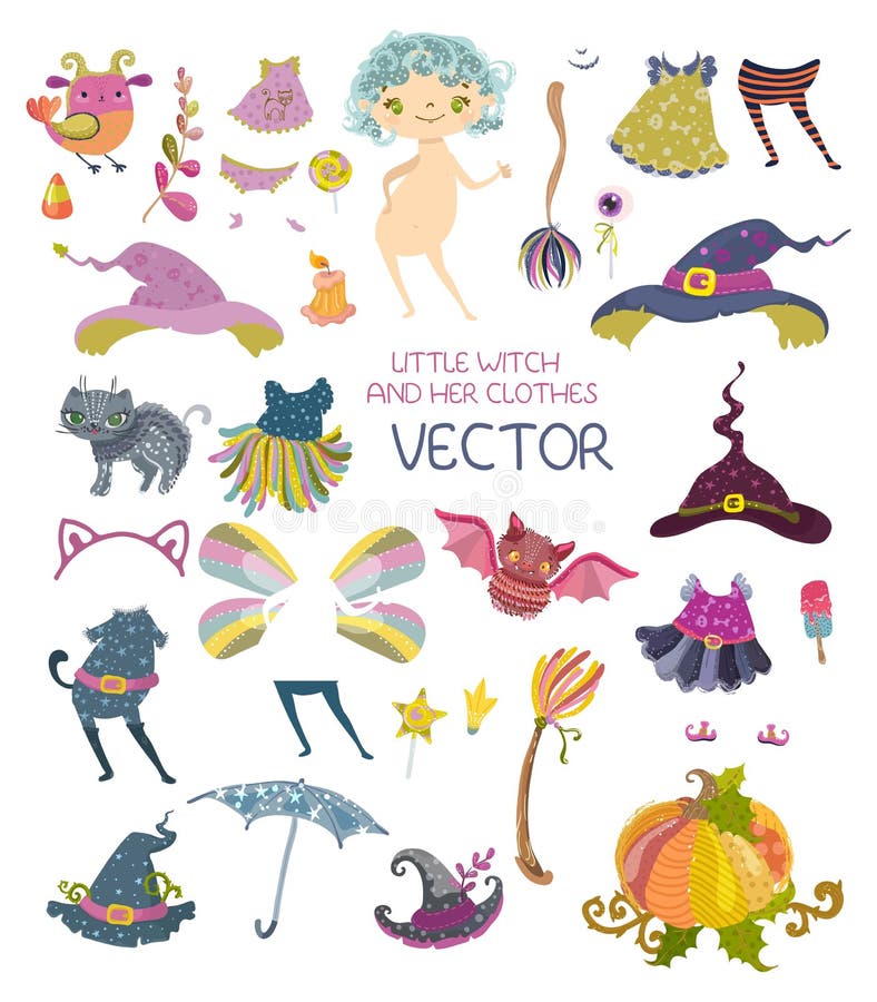 Coleção de Dia das Bruxas dos vestidos para a boneca de papel bonito ilustração do vetor Coleção de Dia das Bruxas dos vestidos para a boneca de papel bonito ilustração do vetor