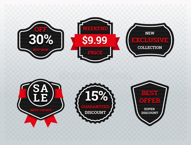 Coleção de etiquetas pretas e vermelhas da venda ilustração do vetor
