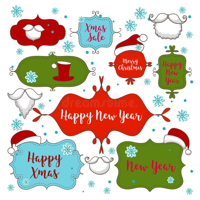 Coleção de ornamento do Natal e elementos, quadros do vintage, etiquetas, etiquetas e fitas decorativos ilustração do vetor Coleção de ornamento do Natal e elementos, quadros do vintage, etiquetas, etiquetas e fitas decorativos ilustração do vetor