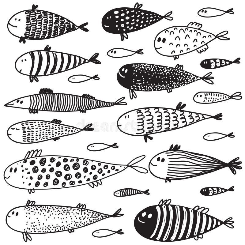 Coleção de peixes bonitos tirados mão no estilo do esboço ilustração stock Coleção de peixes bonitos tirados mão no estilo do esboço ilustração stock