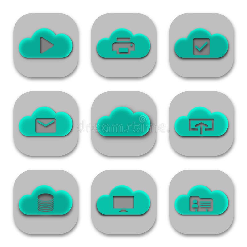 Coleção de ícones modernos e de logotipos do App da nuvem ilustração stock Coleção de ícones modernos e de logotipos do App da nuvem ilustração stock