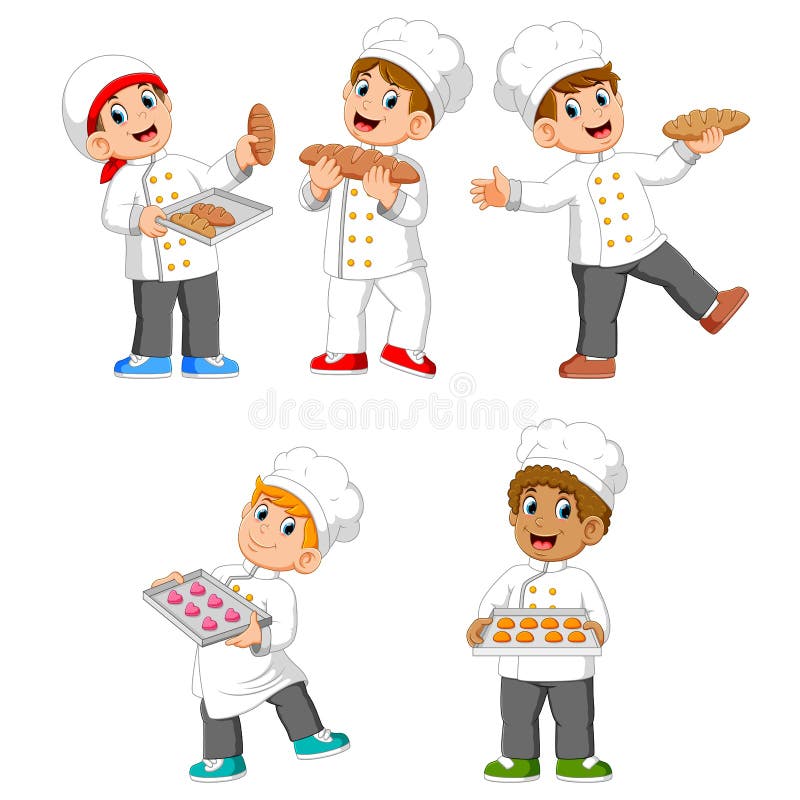 a coleção do cozinheiro chefe está guardando seus pão e cookies ilustração stock a coleção do cozinheiro chefe está guardando seus pão e cookies ilustração stock