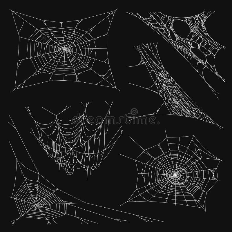 Coleção do grupo da teia de aranha, isolada no fundo preto ilustração do vetor Coleção do grupo da teia de aranha, isolada no fundo preto ilustração do vetor