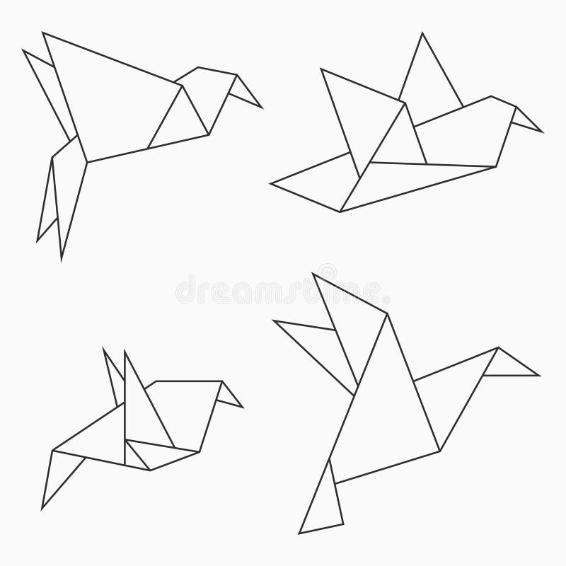 Coleção do pássaro do origâmi Grupo da linha forma geométrica para a arte do papel dobrado Vetor