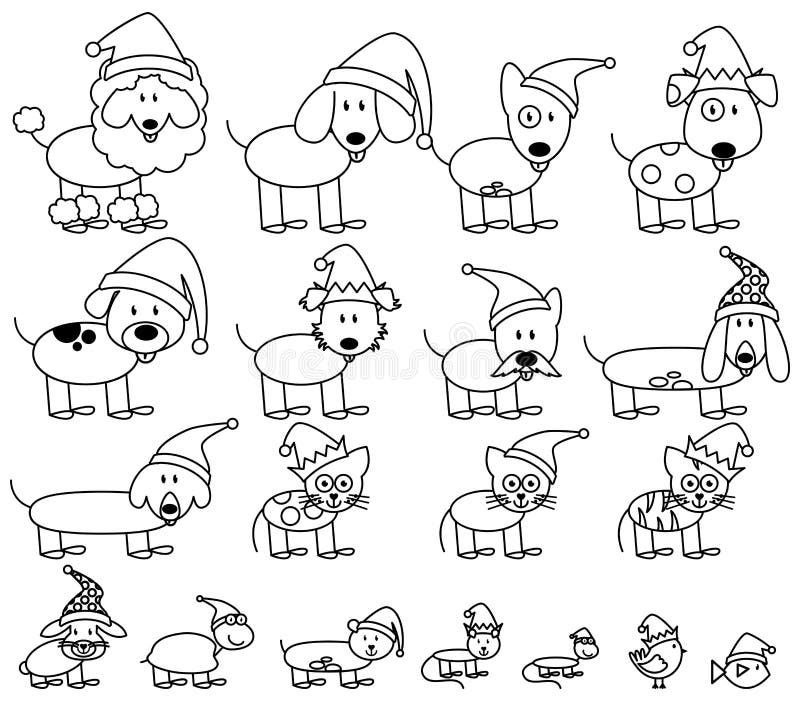 Coleção do vetor da figura temático animais de estimação da vara do Natal ilustração stock Coleção do vetor da figura temático animais de estimação da vara do Natal ilustração stock