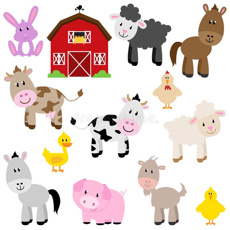 Coleção do vetor de animais de exploração agrícola bonitos dos desenhos animados