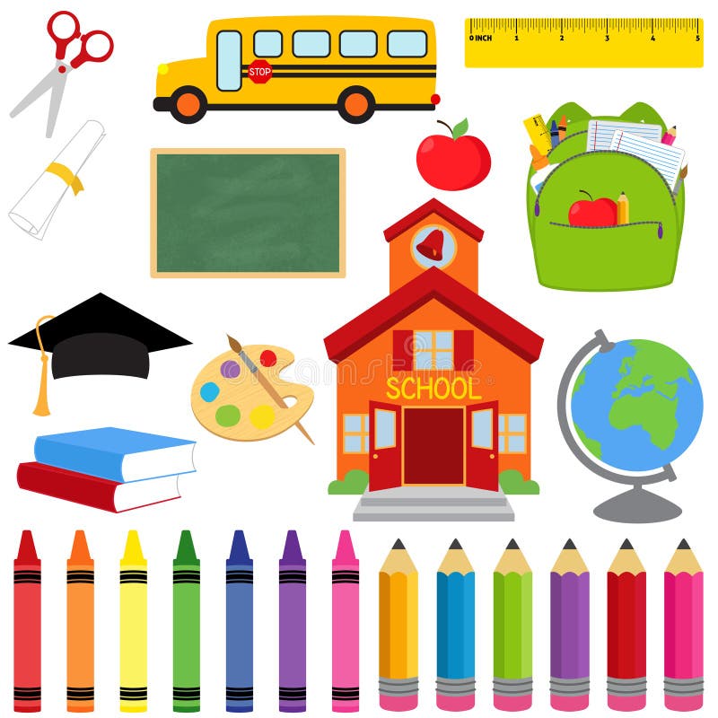 Coleção do vetor de fontes e de imagens de escola ilustração royalty free Coleção do vetor de fontes e de imagens de escola ilustração royalty free